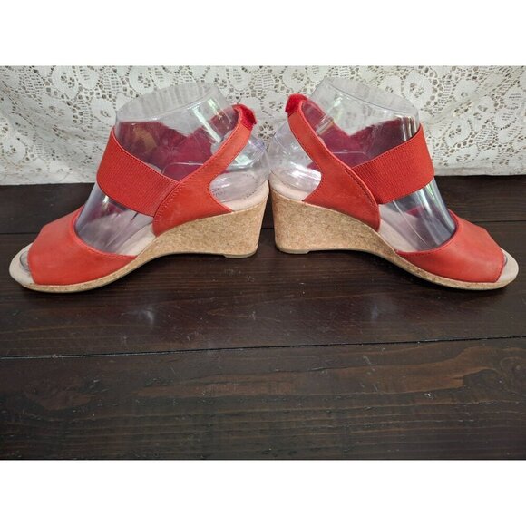 Clarks Laflay Lily Red Leather Cork Wedge SandalsSz. 5.5M - Picture 2 of 9